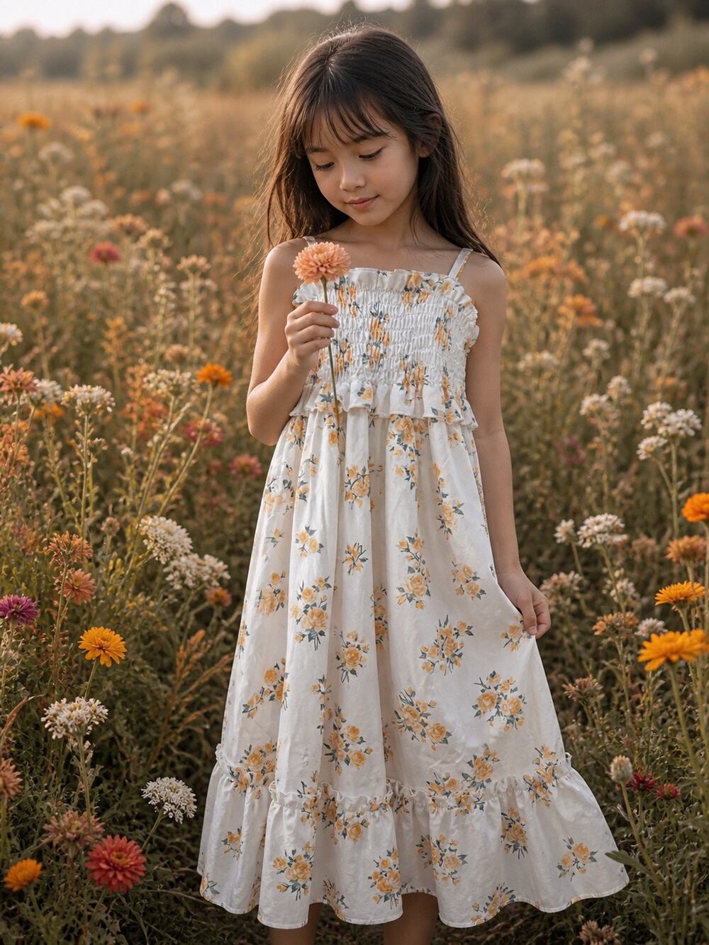 New Floaty Golden Rose Garden Blooming Floral Maxi Dress 8/9yrs